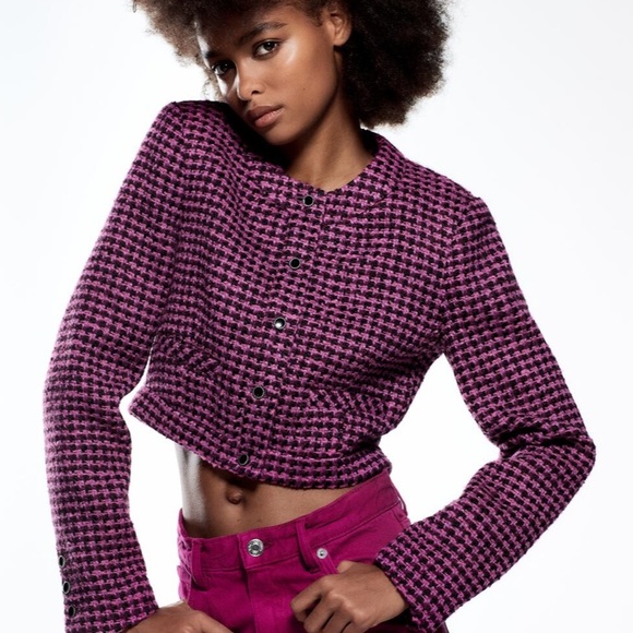 Zara Textured dark pink cropped jacket- NEW with Tags. - Picture 3 of 7